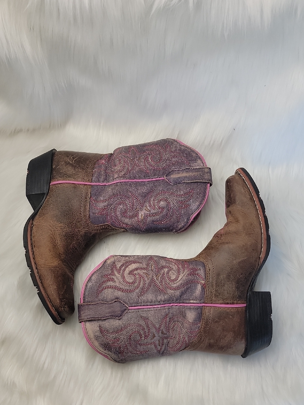 DAN POST Girl's Majesty Pink Embroidered Brown Leather Western Cowgirl Boot 13.5